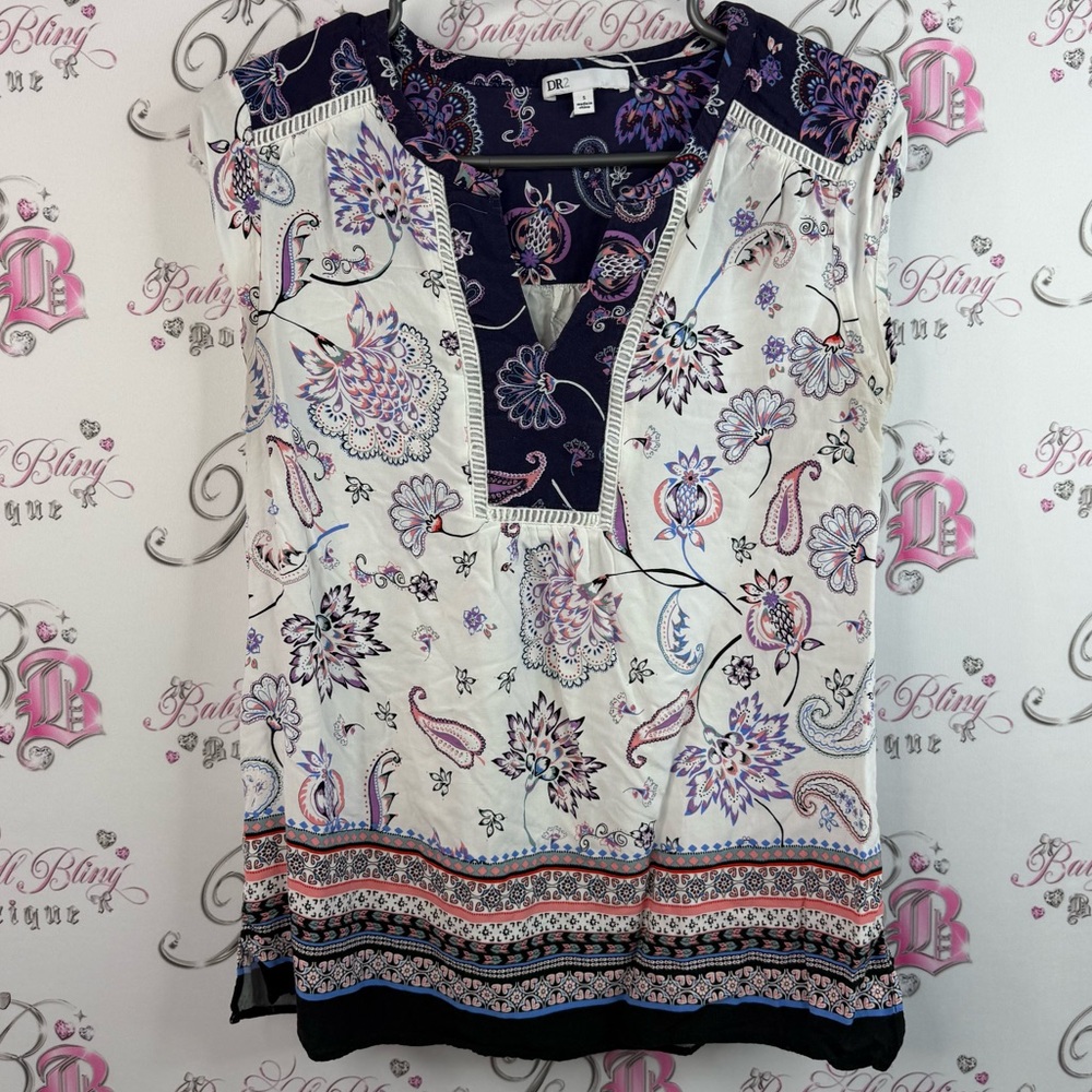 DR2 tank top paisley purple blue white pink Multicolor Floral Paisley Blouse